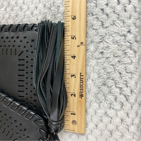 Unbranded Faux Leather Vegan Leather Black Envelope Perforated Clutch Crossbody - Picture 9 of 12